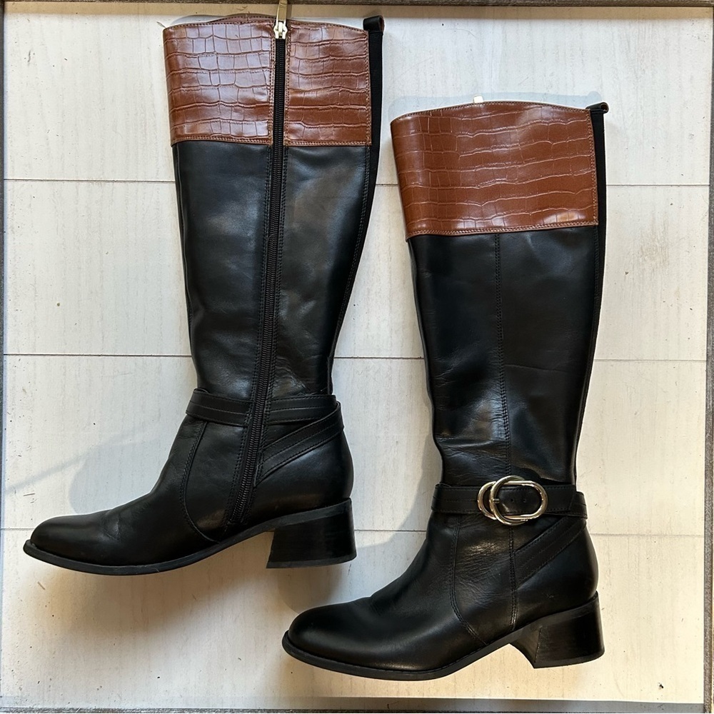 Marc Fisher Hailin Boots 6.5M Womens Leather Tall Shaft‎  Black Brown EUC - Picture 5 of 10